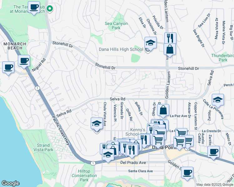map of restaurants, bars, coffee shops, grocery stores, and more near in Dana Point