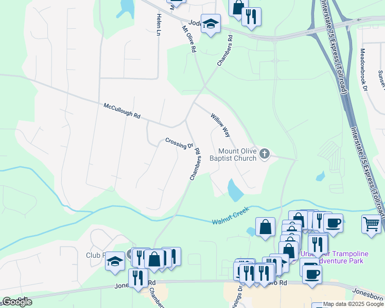 map of restaurants, bars, coffee shops, grocery stores, and more near 1951 Chambers Road in McDonough