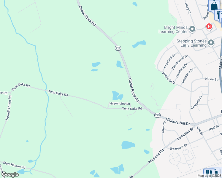 map of restaurants, bars, coffee shops, grocery stores, and more near 729 Twin Oaks Road in Thomson