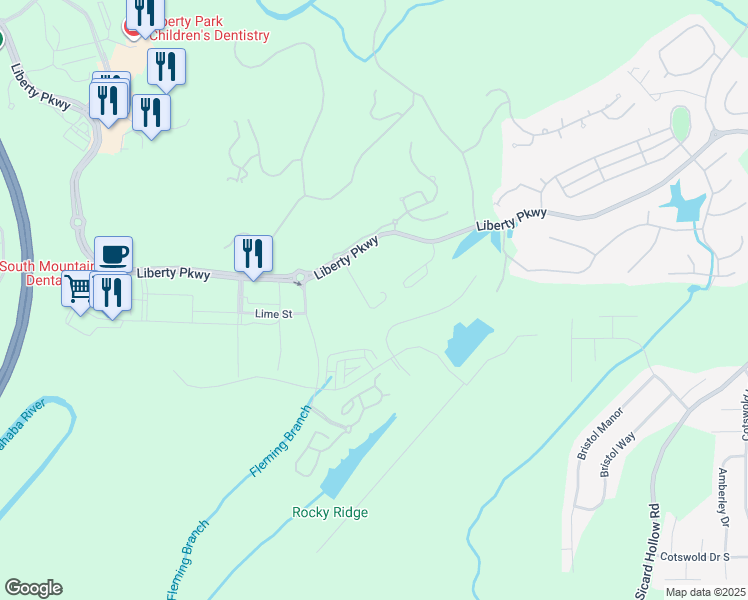 map of restaurants, bars, coffee shops, grocery stores, and more near 13001 Liberty Parkway in Vestavia Hills