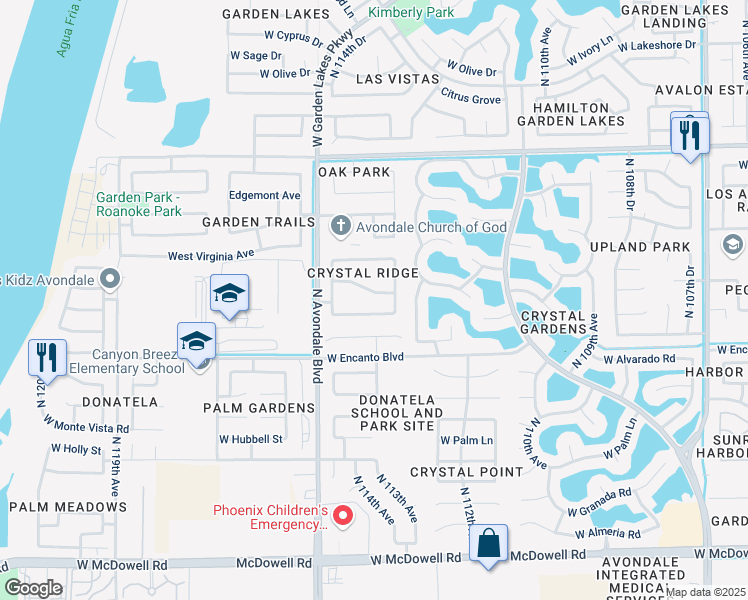 map of restaurants, bars, coffee shops, grocery stores, and more near 11410 Virginia Avenue in Avondale
