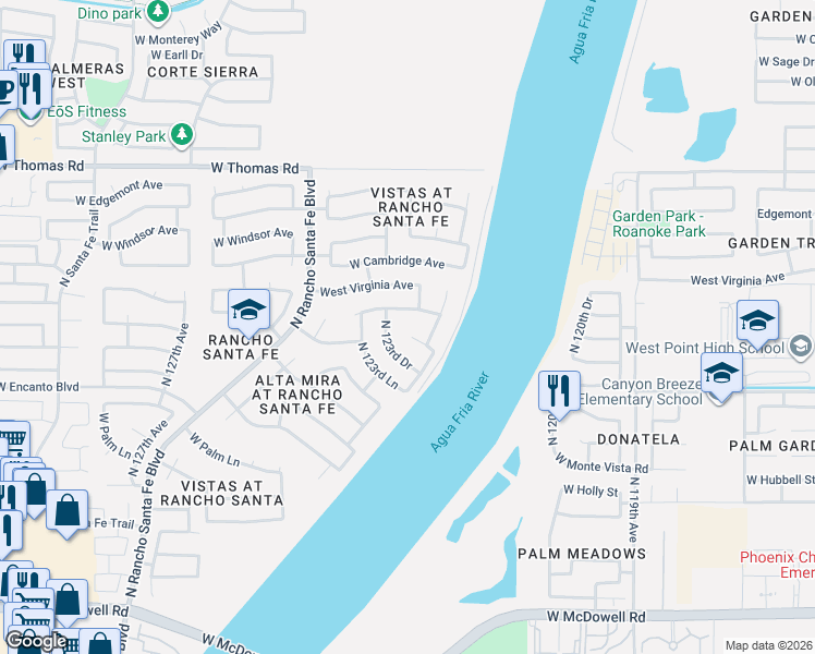 map of restaurants, bars, coffee shops, grocery stores, and more near 12329 West Sheridan Street in Avondale