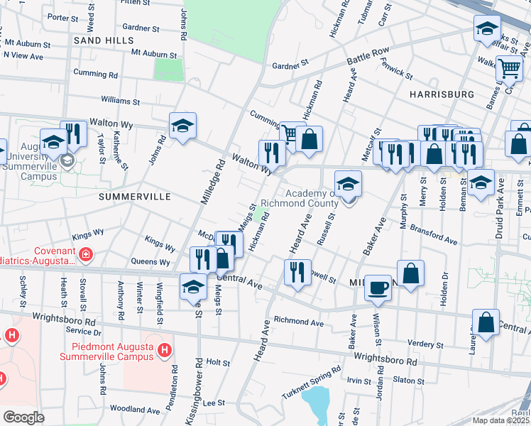 map of restaurants, bars, coffee shops, grocery stores, and more near in Augusta