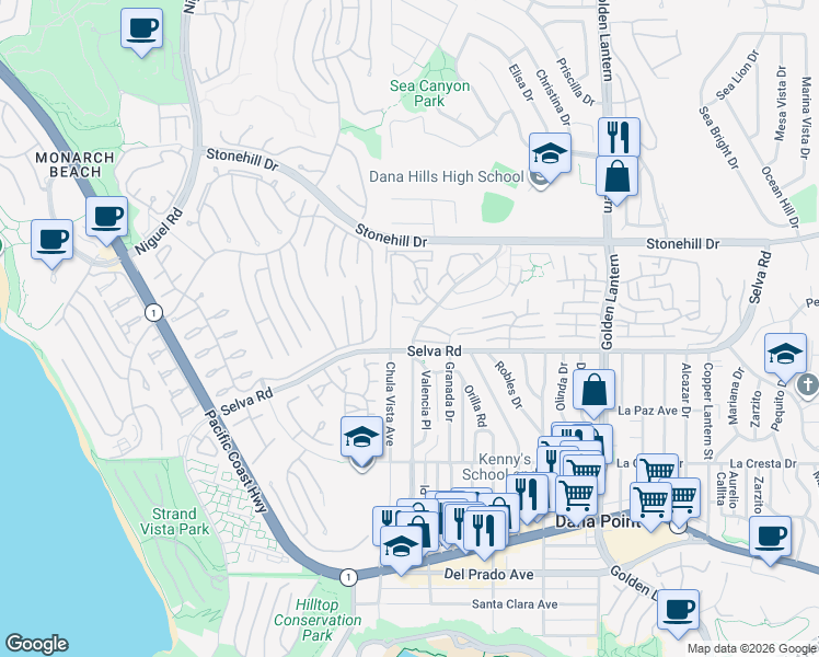 map of restaurants, bars, coffee shops, grocery stores, and more near in Dana Point