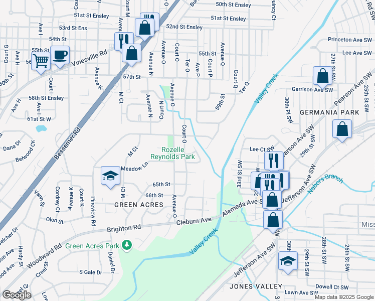 map of restaurants, bars, coffee shops, grocery stores, and more near 6109 Court O in Birmingham