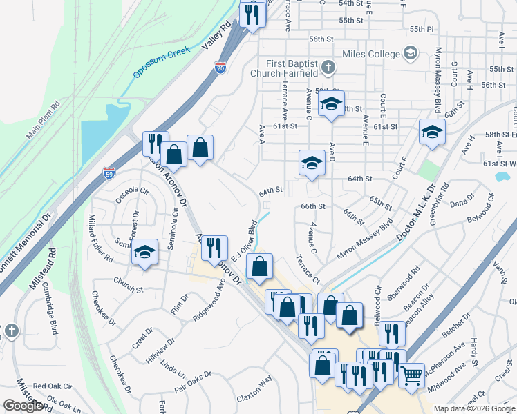 map of restaurants, bars, coffee shops, grocery stores, and more near in Fairfield
