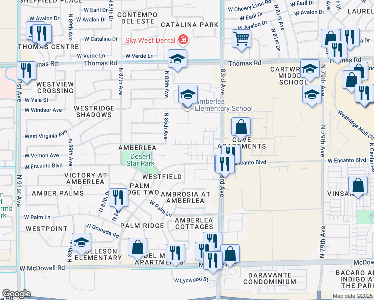 map of restaurants, bars, coffee shops, grocery stores, and more near 2348 North 84th Drive in Phoenix