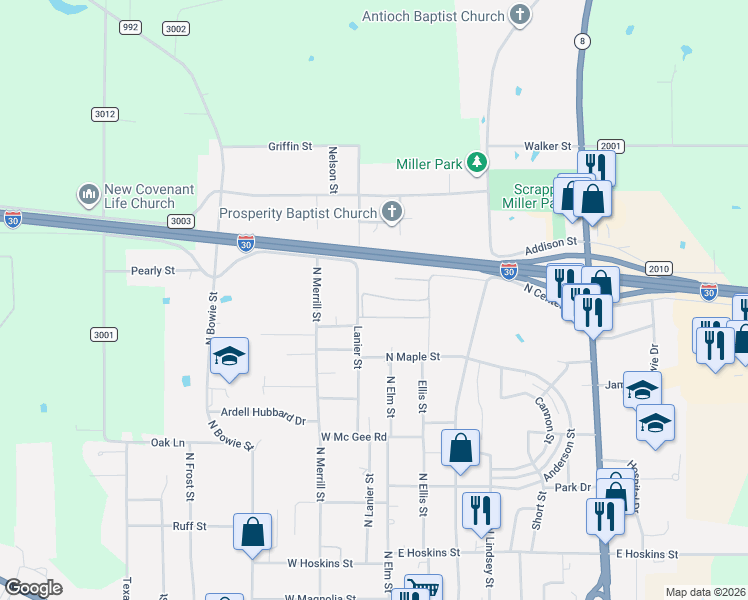 map of restaurants, bars, coffee shops, grocery stores, and more near in New Boston