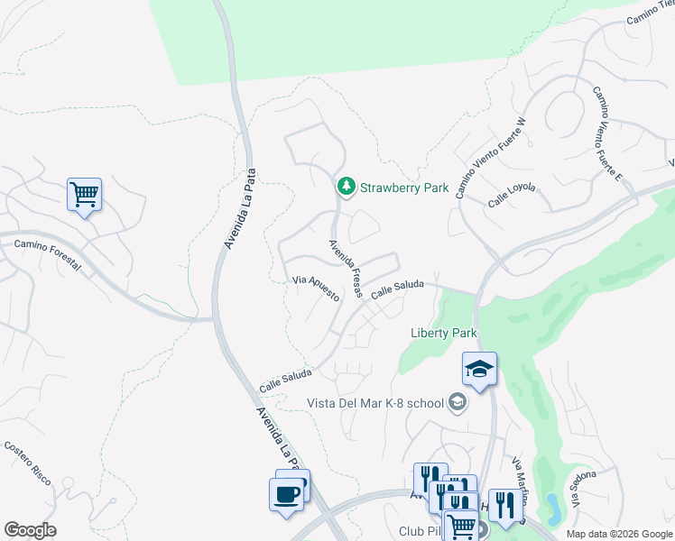 map of restaurants, bars, coffee shops, grocery stores, and more near 6 Calle Verdadero in San Clemente