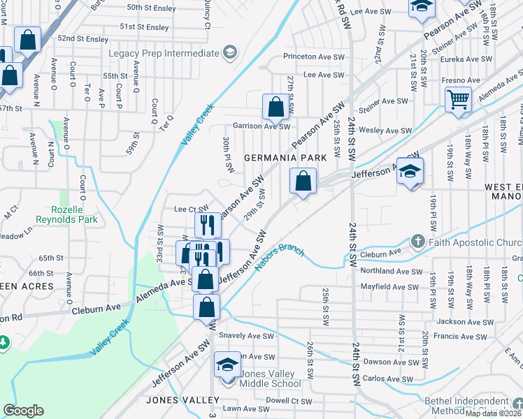 map of restaurants, bars, coffee shops, grocery stores, and more near 836 29th Street Southwest in Birmingham