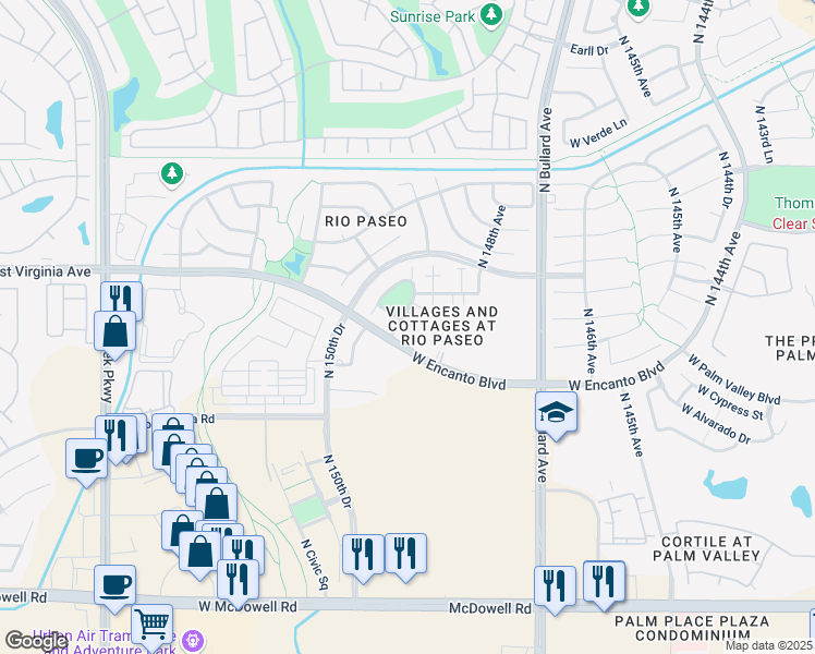 map of restaurants, bars, coffee shops, grocery stores, and more near 2483 North 149th Lane in Goodyear