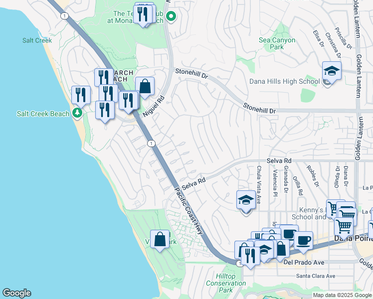 map of restaurants, bars, coffee shops, grocery stores, and more near in MONARCH BAY