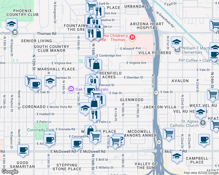 map of restaurants, bars, coffee shops, grocery stores, and more near in Phoenix
