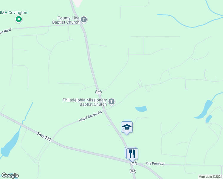map of restaurants, bars, coffee shops, grocery stores, and more near 60 Cypress Drive in Covington