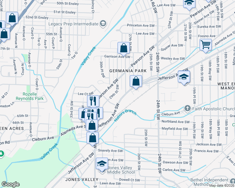map of restaurants, bars, coffee shops, grocery stores, and more near 836 29th Street Southwest in Birmingham