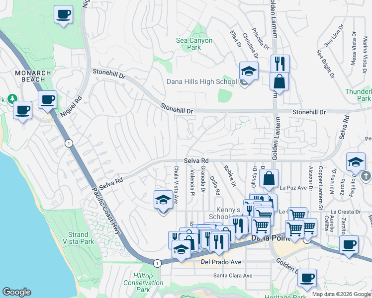 map of restaurants, bars, coffee shops, grocery stores, and more near in Dana Point