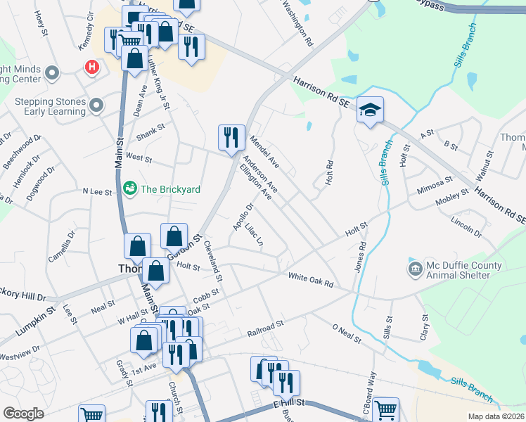 map of restaurants, bars, coffee shops, grocery stores, and more near 407 Ellington Avenue in Thomson