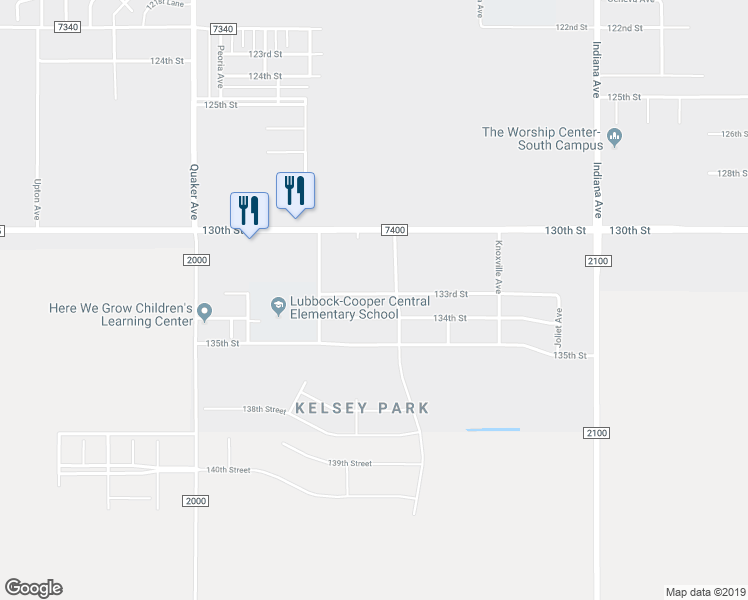 map of restaurants, bars, coffee shops, grocery stores, and more near 3802 133rd Street in Lubbock