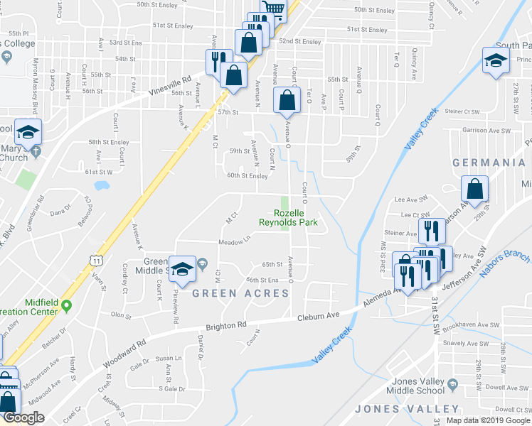 map of restaurants, bars, coffee shops, grocery stores, and more near 1408 Montview Road in Birmingham