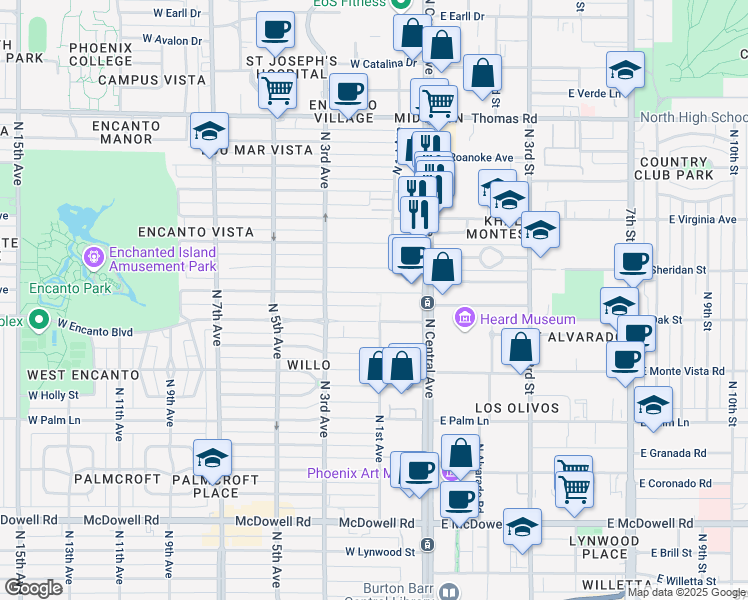 map of restaurants, bars, coffee shops, grocery stores, and more near 41 West Vernon Avenue in Phoenix