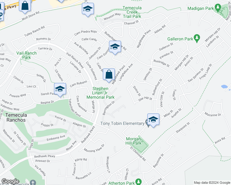 map of restaurants, bars, coffee shops, grocery stores, and more near 33463 Biltmore Drive in Temecula