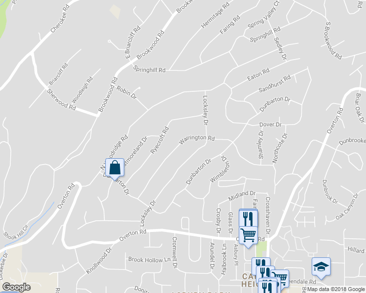 map of restaurants, bars, coffee shops, grocery stores, and more near 3025 Warrington Road in Birmingham