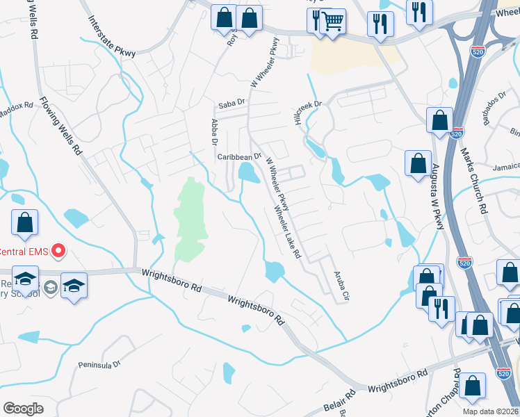 map of restaurants, bars, coffee shops, grocery stores, and more near 6003 Sanibel Drive in Augusta