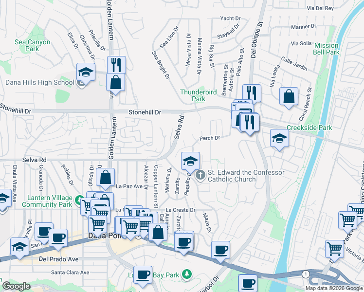 map of restaurants, bars, coffee shops, grocery stores, and more near 33641 Via Martos in Dana Point