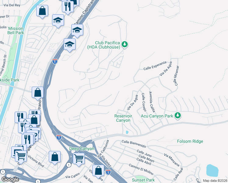map of restaurants, bars, coffee shops, grocery stores, and more near 26661 Paseo Callado in San Juan Capistrano
