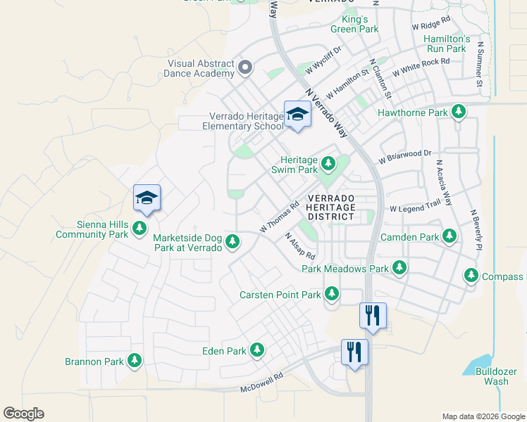 map of restaurants, bars, coffee shops, grocery stores, and more near 2498 North Delaney Drive in Buckeye