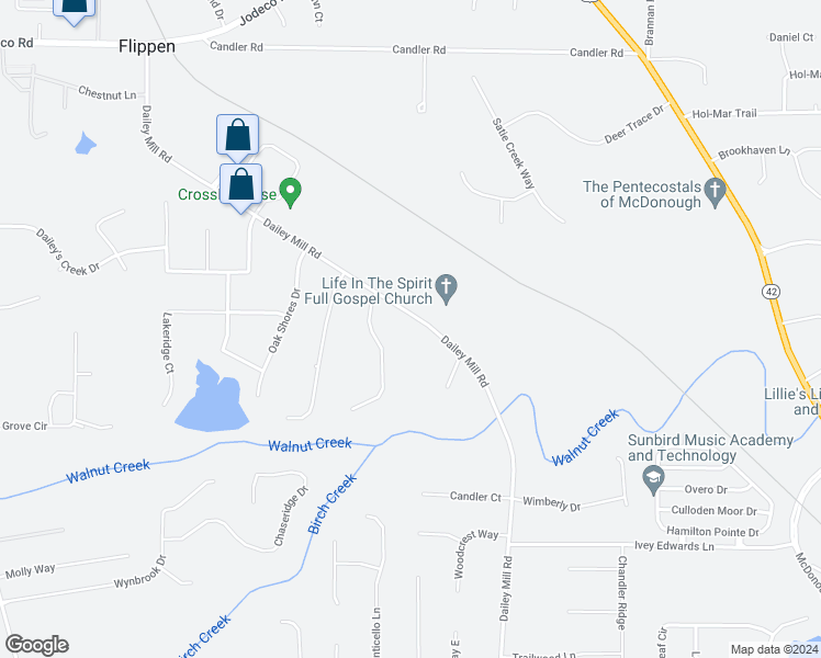 map of restaurants, bars, coffee shops, grocery stores, and more near 641 Dailey Mill Road in McDonough