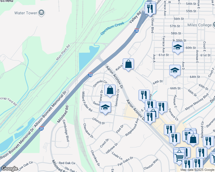 map of restaurants, bars, coffee shops, grocery stores, and more near 513 Osceola Circle in Fairfield