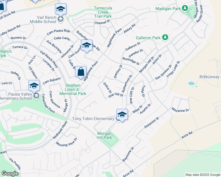 map of restaurants, bars, coffee shops, grocery stores, and more near 44982 Dolce Street in Temecula