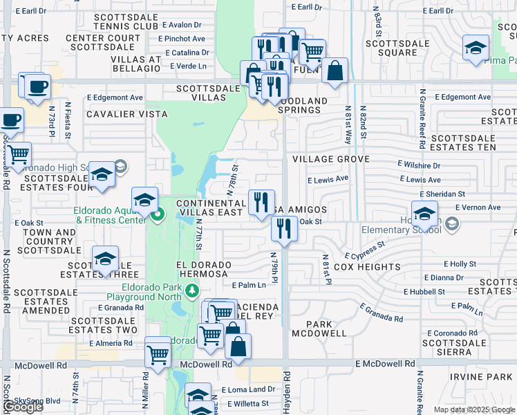 map of restaurants, bars, coffee shops, grocery stores, and more near 2322 N Hayden Rd in Scottsdale