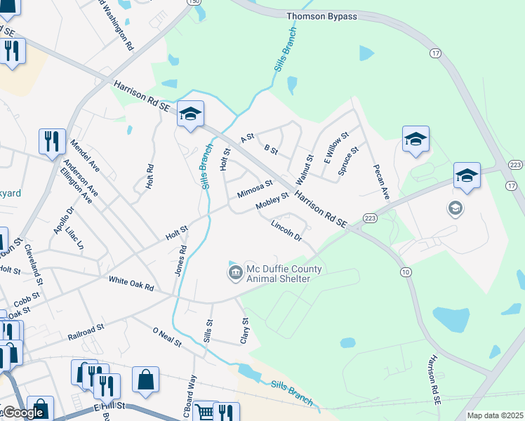 map of restaurants, bars, coffee shops, grocery stores, and more near 827 Mobley Street in Thomson