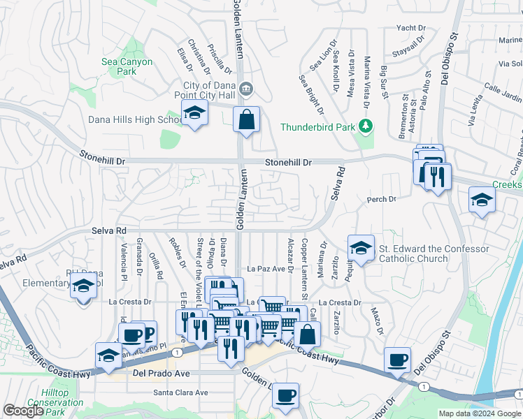 map of restaurants, bars, coffee shops, grocery stores, and more near 24846 Wave Crest Lane in Dana Point