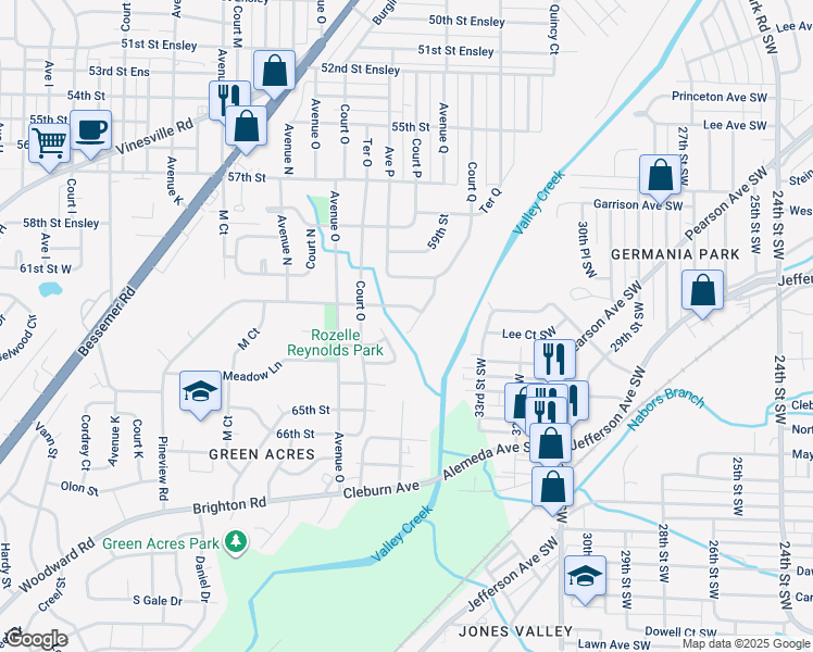 map of restaurants, bars, coffee shops, grocery stores, and more near 1560 Meadow Lane in Birmingham
