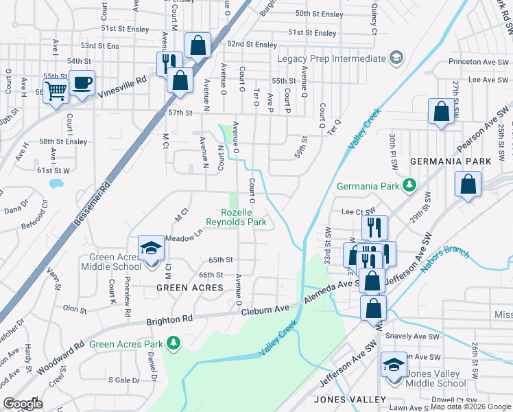 map of restaurants, bars, coffee shops, grocery stores, and more near 6113 Court O in Birmingham