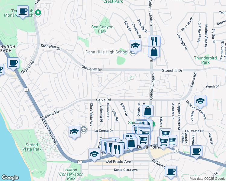 map of restaurants, bars, coffee shops, grocery stores, and more near 24422 Alta Vista Drive in Dana Point