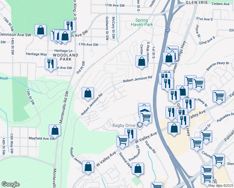 map of restaurants, bars, coffee shops, grocery stores, and more near 414 Skyview Drive in Birmingham
