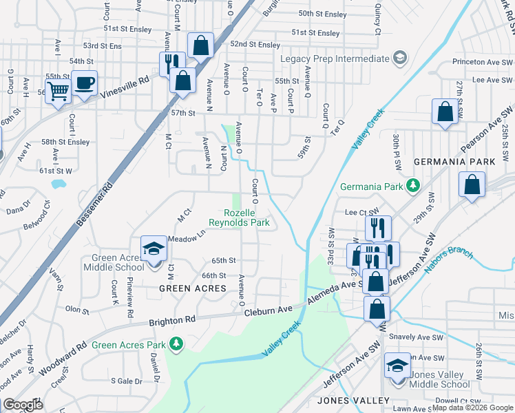 map of restaurants, bars, coffee shops, grocery stores, and more near 6109 Court O in Birmingham