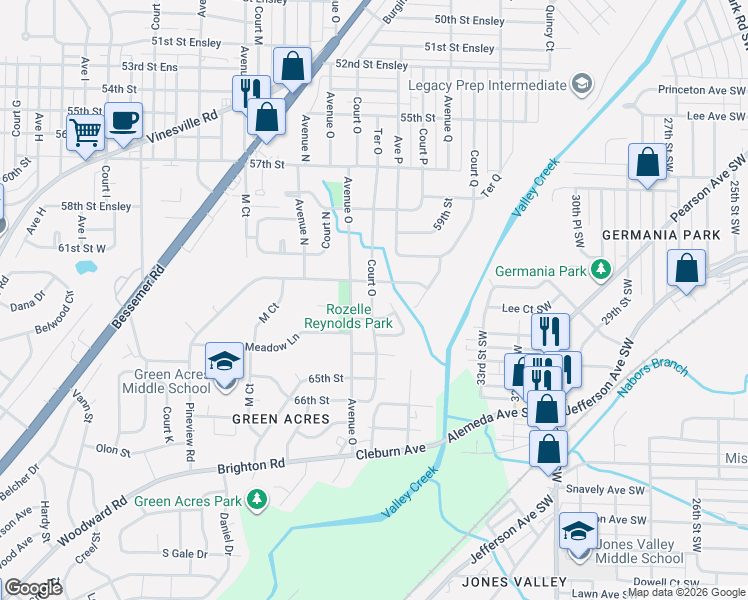 map of restaurants, bars, coffee shops, grocery stores, and more near 6109 Court O in Birmingham