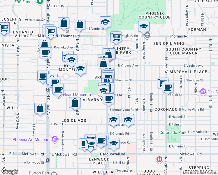 map of restaurants, bars, coffee shops, grocery stores, and more near 2323 North 7th Street in Phoenix