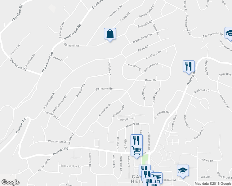 map of restaurants, bars, coffee shops, grocery stores, and more near 3105 Warrington Road in Birmingham