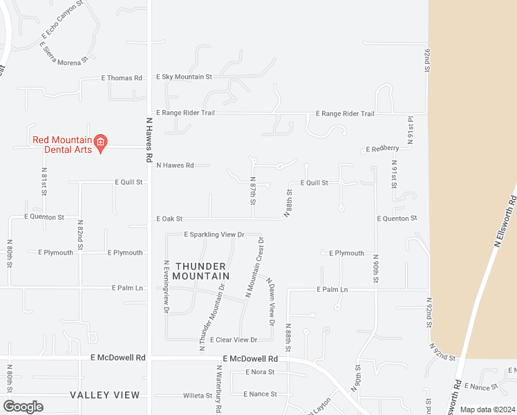 map of restaurants, bars, coffee shops, grocery stores, and more near 8706 East Oak Street in Mesa