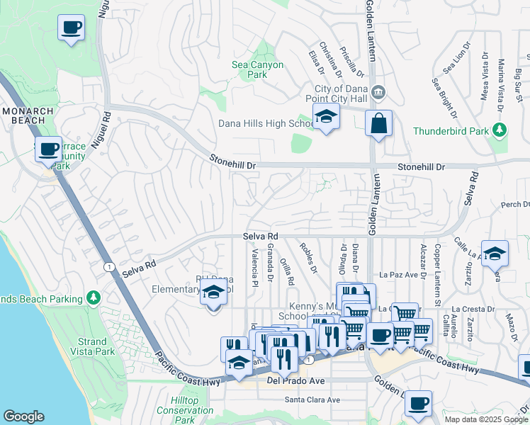 map of restaurants, bars, coffee shops, grocery stores, and more near 24400 Alta Vista Drive in Dana Point