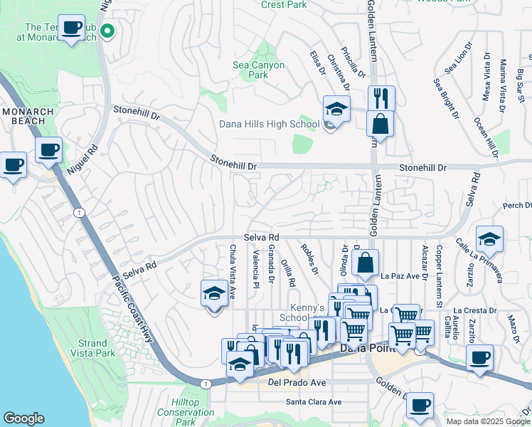 map of restaurants, bars, coffee shops, grocery stores, and more near 24400 Alta Vista Drive in Dana Point
