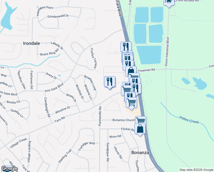 map of restaurants, bars, coffee shops, grocery stores, and more near 1838 Old Dogwood in Jonesboro