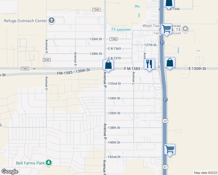 map of restaurants, bars, coffee shops, grocery stores, and more near 13201 Avenue P in Lubbock