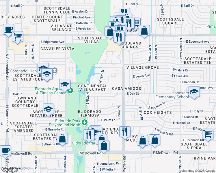 map of restaurants, bars, coffee shops, grocery stores, and more near 2322 North Hayden Road in Scottsdale